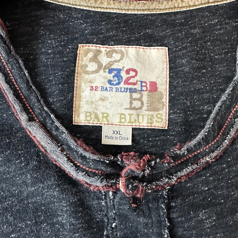 32 Bar Blues The Shake Slub Henley Grey XXL - Picture 9 of 11